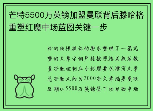 芒特5500万英镑加盟曼联背后滕哈格重塑红魔中场蓝图关键一步 芒特5500万英镑加盟曼联背后滕哈格重塑红魔中场蓝图关键一步